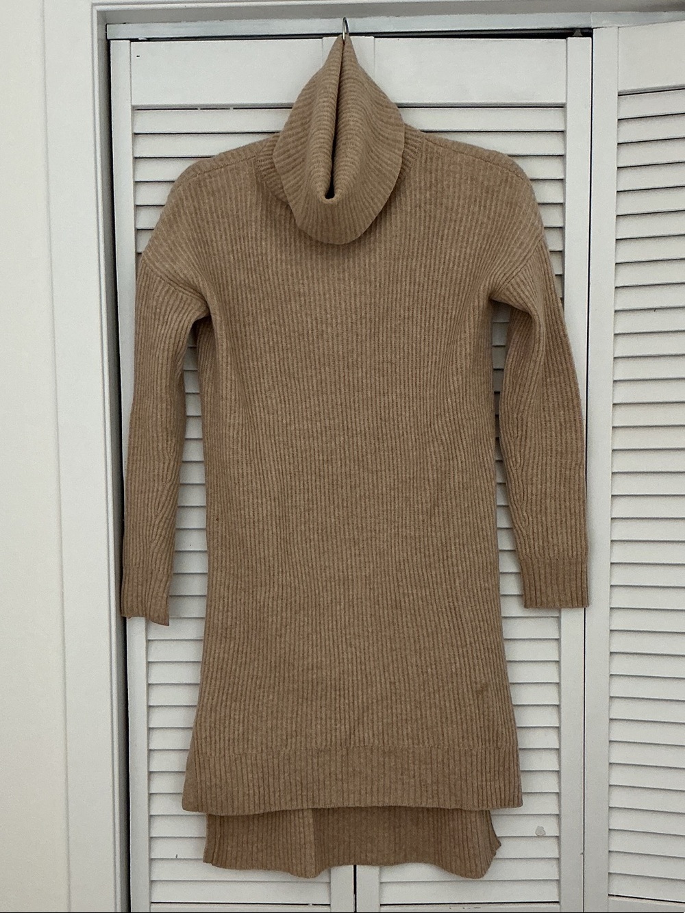Madewell Camel Ribbed Turtleneck Sweater Dress